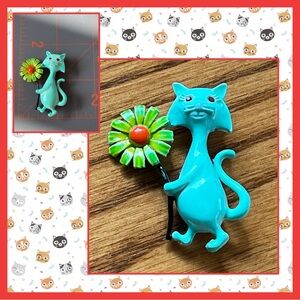 Signed JJ Cat Enamel Figural Brooch Pin Jonette Jewelry Rare Find Scarce Vintage